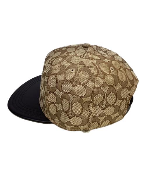 COACH（コーチ）COACH (コーチ) シグネチャー ジャカード フラット ブリム ハット ベージュ×ブラックの古着・服飾アイテム