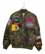 FIRST ROWファーストロウ）の古着「FIRST ROW ACT TODAY MULTI PATCHES MA-1 JACKET」｜オリーブ