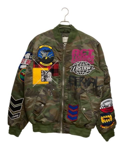 FIRST ROW（ファーストロウ）FIRST ROW (ファーストロウ) FIRST ROW ACT TODAY MULTI PATCHES MA-1 JACKET オリーブ サイズ:X LARGEの古着・服飾アイテム