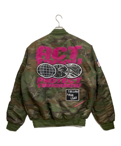FIRST ROW（ファーストロウ）FIRST ROW (ファーストロウ) FIRST ROW ACT TODAY MULTI PATCHES MA-1 JACKET オリーブ サイズ:X LARGEの古着・服飾アイテム