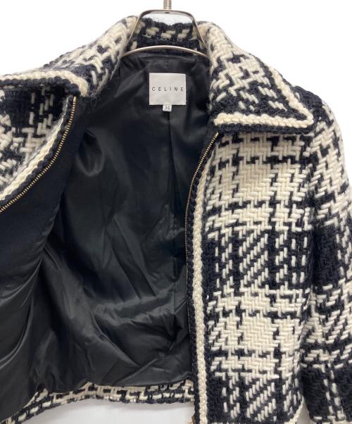 CELINE（セリーヌ）CELINE (セリーヌ) マカダムジップツイードジャケット ブラック×ホワイト サイズ:36の古着・服飾アイテム
