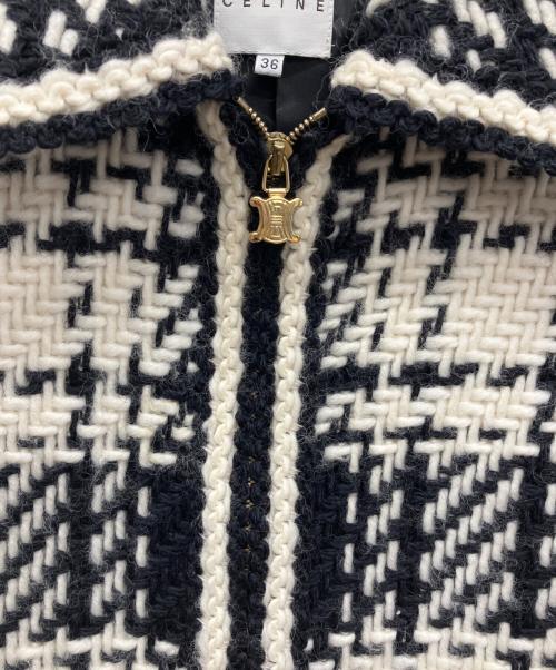 CELINE（セリーヌ）CELINE (セリーヌ) マカダムジップツイードジャケット ブラック×ホワイト サイズ:36の古着・服飾アイテム