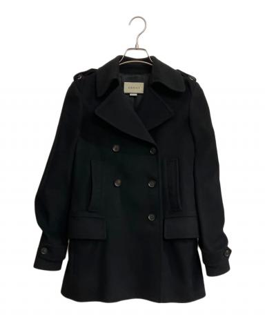 中古・古着通販】GUCCI (グッチ) ミドル丈Pコート ブラック サイズ:38