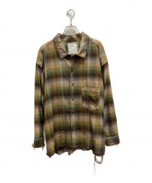 ANCELLM（アンセルム）の古着「ダメージ加工オーバーサイズシャツ」｜グリーン×グレー