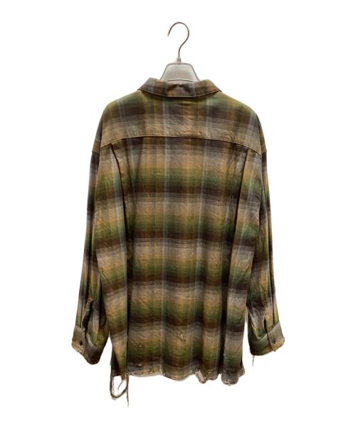 ANCELLM（アンセルム）ANCELLM (アンセルム) ダメージ加工オーバーサイズシャツ グリーン×グレー サイズ:1の古着・服飾アイテム