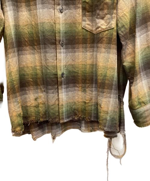 ANCELLM（アンセルム）ANCELLM (アンセルム) ダメージ加工オーバーサイズシャツ グリーン×グレー サイズ:1の古着・服飾アイテム