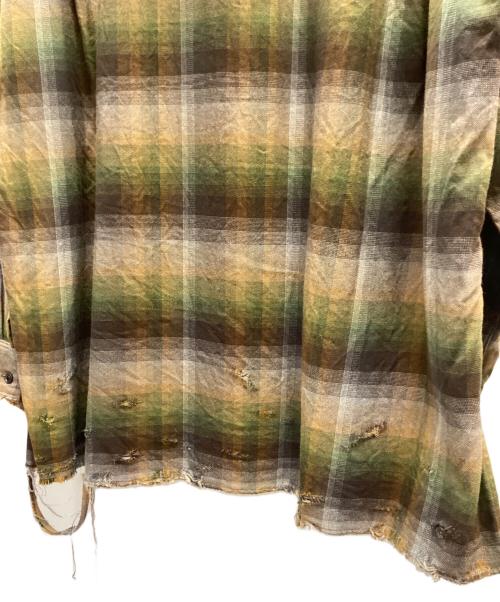 ANCELLM（アンセルム）ANCELLM (アンセルム) ダメージ加工オーバーサイズシャツ グリーン×グレー サイズ:1の古着・服飾アイテム
