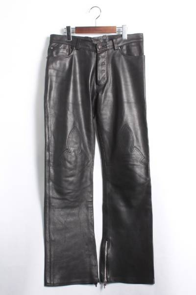 CHROME HEARTS（クロムハーツ）フレアニー切替＆裾ジップヘビーレザーパンツの古着・服飾アイテム