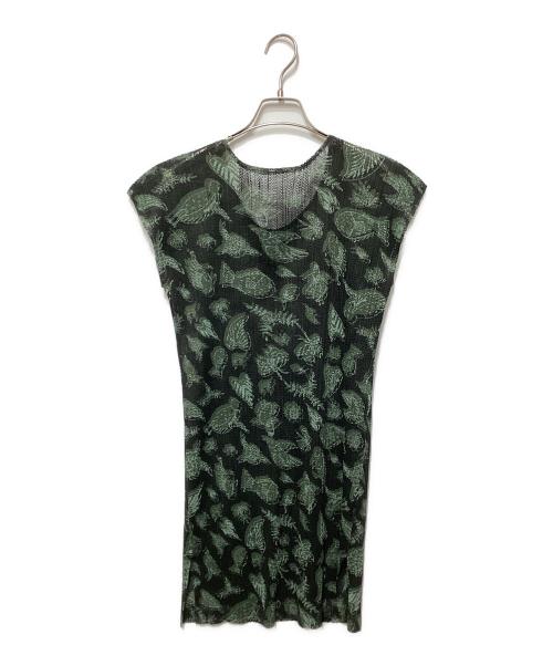 PLEATS PLEASE（プリーツプリーズ）PLEATS PLEASE (プリーツプリーズ) リーフ柄メッシュプリーツブラウス/Mesh Pleated Blouse グリーン サイズ:3の古着・服飾アイテム