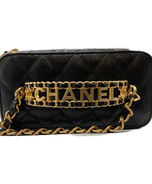 CHANEL（シャネル）CHANEL (シャネル) ロゴハンドルバニティバッグ ブラックの古着・服飾アイテム