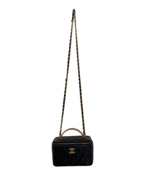 CHANEL（シャネル）CHANEL (シャネル) ロゴハンドルバニティバッグ ブラックの古着・服飾アイテム