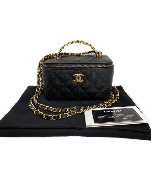 CHANEL（シャネル）CHANEL (シャネル) ロゴハンドルバニティバッグ ブラックの古着・服飾アイテム