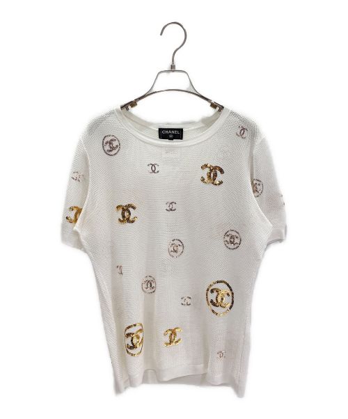 CHANEL（シャネル）CHANEL (シャネル) メッシュスパンコールカットソー ホワイト サイズ:38の古着・服飾アイテム