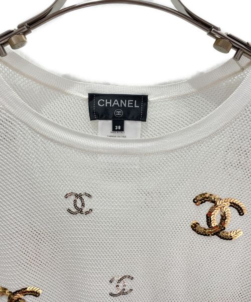 CHANEL（シャネル）CHANEL (シャネル) メッシュスパンコールカットソー ホワイト サイズ:38の古着・服飾アイテム