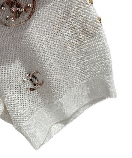 CHANEL（シャネル）CHANEL (シャネル) メッシュスパンコールカットソー ホワイト サイズ:38の古着・服飾アイテム