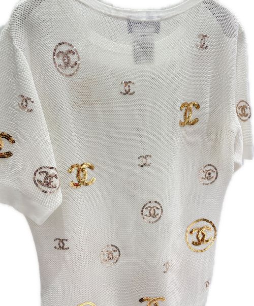 CHANEL（シャネル）CHANEL (シャネル) メッシュスパンコールカットソー ホワイト サイズ:38の古着・服飾アイテム