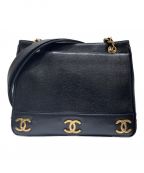CHANELシャネル）の古着「トリプルココマークチェーンショルダーバッグ」｜ブラック