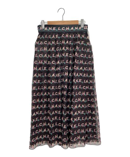 CHANEL（シャネル）CHANEL (シャネル) ロゴプリントロングスカート ブラック サイズ:38の古着・服飾アイテム