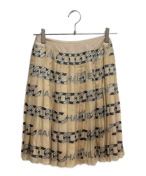 CHANEL（シャネル）CHANEL (シャネル) logo chain pleated skirt（ロゴチェーンプリーツスカート） ベージュ サイズ:40の古着・服飾アイテム