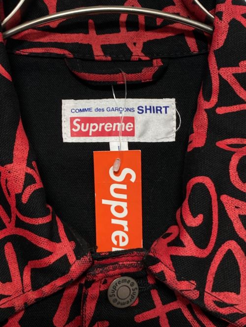 SUPREME（シュプリーム）SUPREME (シュプリーム) COMME des GARCONS SHIRT (コムデギャルソンシャツ) Printed Canvas Chore Coat ブラック×レッド サイズ:L 未使用品の古着・服飾アイテム