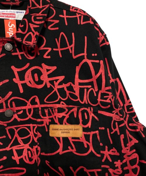 SUPREME（シュプリーム）SUPREME (シュプリーム) COMME des GARCONS SHIRT (コムデギャルソンシャツ) Printed Canvas Chore Coat ブラック×レッド サイズ:L 未使用品の古着・服飾アイテム