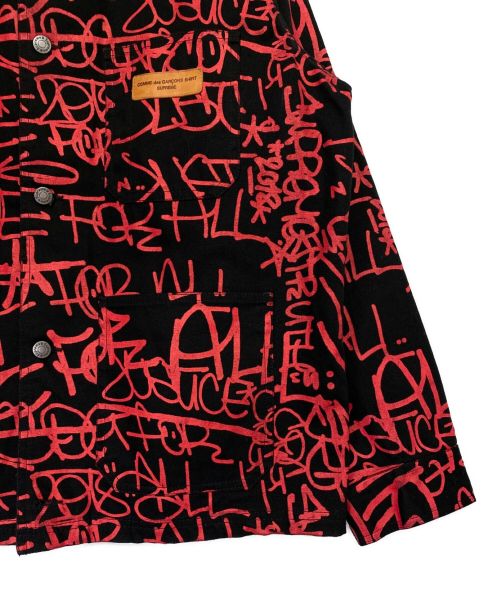 SUPREME（シュプリーム）SUPREME (シュプリーム) COMME des GARCONS SHIRT (コムデギャルソンシャツ) Printed Canvas Chore Coat ブラック×レッド サイズ:L 未使用品の古着・服飾アイテム