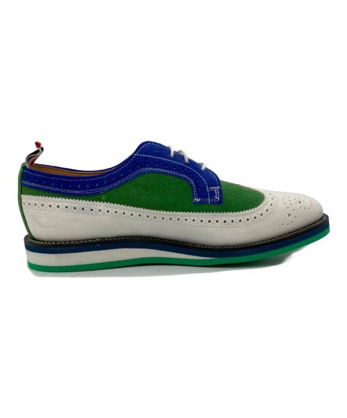 Thom Browne（トムブラウン）Thom Browne (トムブラウン) アシンメトリートーン ウイングチップ メダリオン シューズ/スニーカー ホワイト×グリーン サイズ:9の古着・服飾アイテム