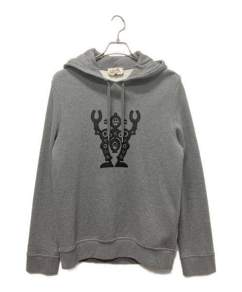 HERMES（エルメス）HERMES (エルメス) レザーパッチデザインフーディ グレー サイズ:Mの古着・服飾アイテム