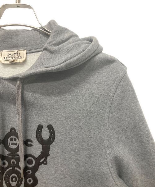 HERMES（エルメス）HERMES (エルメス) レザーパッチデザインフーディ グレー サイズ:Mの古着・服飾アイテム