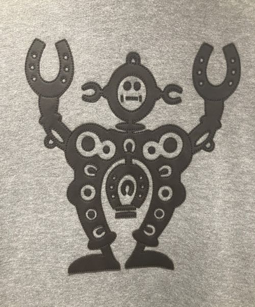 HERMES（エルメス）HERMES (エルメス) レザーパッチデザインフーディ グレー サイズ:Mの古着・服飾アイテム