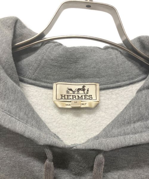 HERMES（エルメス）HERMES (エルメス) レザーパッチデザインフーディ グレー サイズ:Mの古着・服飾アイテム