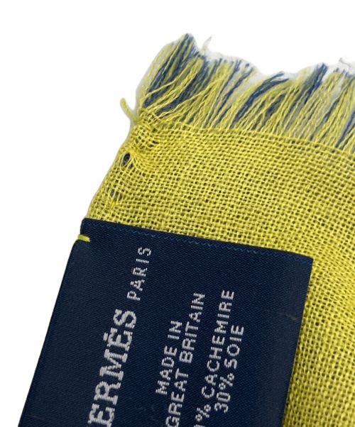 HERMES（エルメス）HERMES (エルメス) ナウーサ リバーシブルマフラー ブルーオセアン×シトロンの古着・服飾アイテム