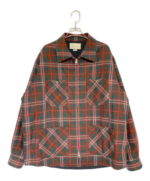 GUCCI（グッチ）GUCCI (グッチ) WOOL ZIP UP SHIRT  レッド サイズ:48の古着・服飾アイテム