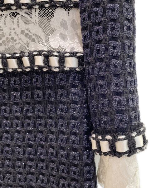 CHANEL（シャネル）CHANEL (シャネル) フラワーレースツイードワンピース ネイビー サイズ:38の古着・服飾アイテム