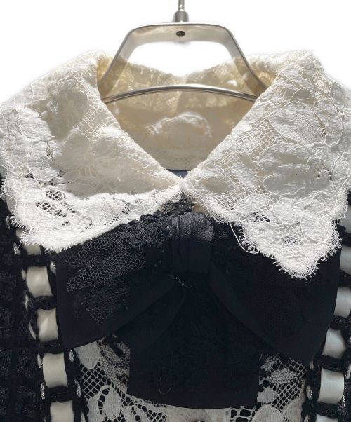 CHANEL（シャネル）CHANEL (シャネル) フラワーレースツイードワンピース ネイビー サイズ:38の古着・服飾アイテム