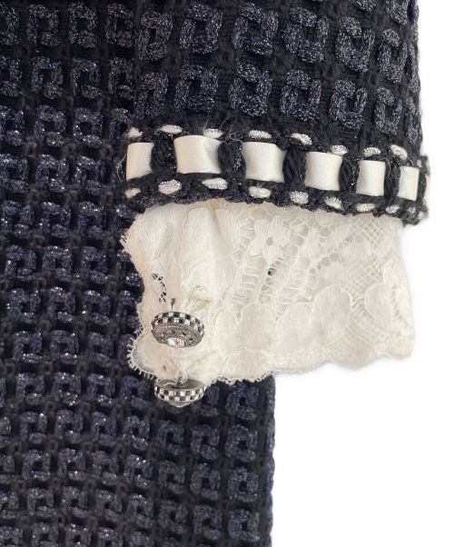 CHANEL（シャネル）CHANEL (シャネル) フラワーレースツイードワンピース ネイビー サイズ:38の古着・服飾アイテム