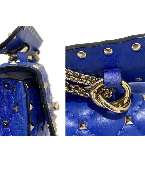 VALENTINO（ヴァレンティノ）VALENTINO (ヴァレンティノ) ロックスタッズ スパイク ナッパレザー スモールバッグ ブルー サイズ:スモールの古着・服飾アイテム