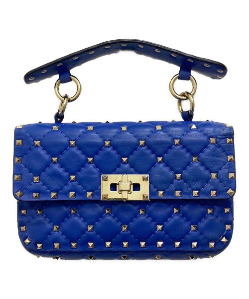 VALENTINO（ヴァレンティノ）VALENTINO (ヴァレンティノ) ロックスタッズ スパイク ナッパレザー スモールバッグ ブルー サイズ:スモールの古着・服飾アイテム
