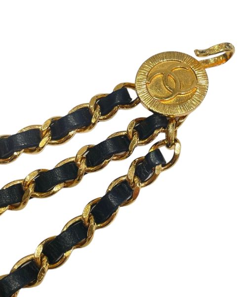 CHANEL（シャネル）CHANEL (シャネル) ヴィンテージココマークチェーンレザーベルト ゴールド×ブラックの古着・服飾アイテム