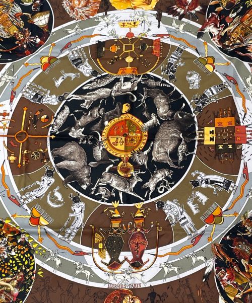 HERMES（エルメス）HERMES (エルメス) カレ 90/褐色の男達の伝説 MYTHOLOGIES DES HOMMES ROUGES ブラック×ブラウン サイズ:90の古着・服飾アイテム