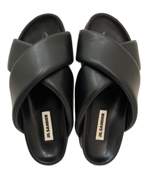JIL SANDER（ジルサンダー）JIL SANDER (ジルサンダー) クロス ストラップ スライド サンダル ブラック サイズ:42の古着・服飾アイテム