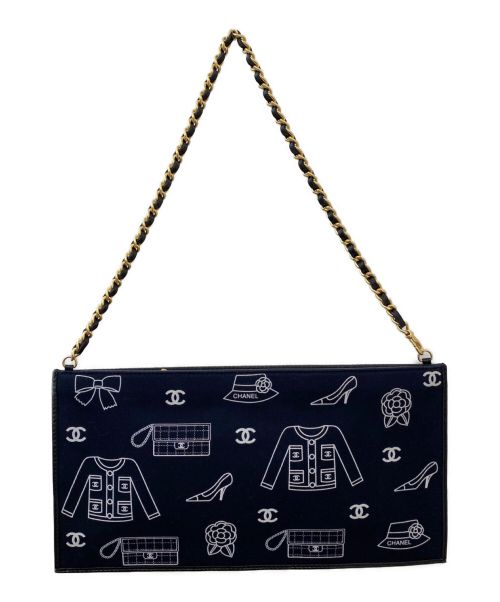 CHANEL（シャネル）CHANEL (シャネル) チェーンキャンバススクエアハンドポーチ ネイビーの古着・服飾アイテム