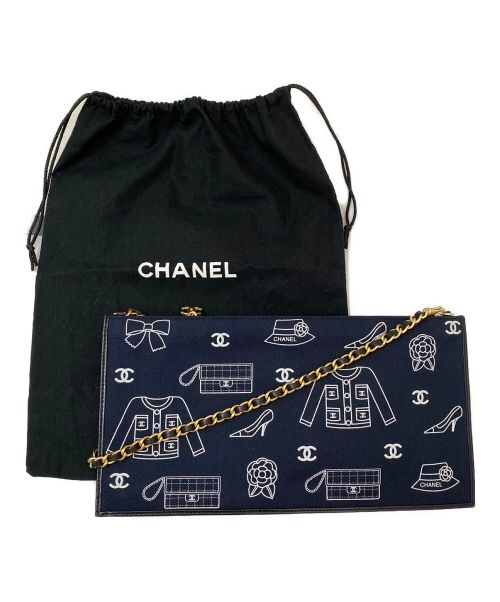 CHANEL（シャネル）CHANEL (シャネル) チェーンキャンバススクエアハンドポーチ ネイビーの古着・服飾アイテム