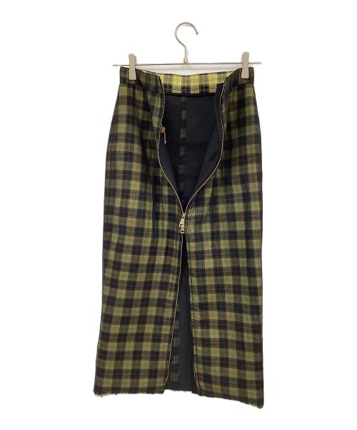 N°21（ヌメロヴェントゥーノ）N°21 (ヌメロヴェントゥーロ) チェックスカート イエロー サイズ:38の古着・服飾アイテム