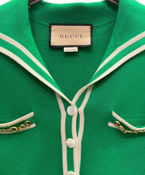 GUCCI（グッチ）GUCCI (グッチ) GGジャガード ウール ニット ポロ グリーン サイズ:Sの古着・服飾アイテム
