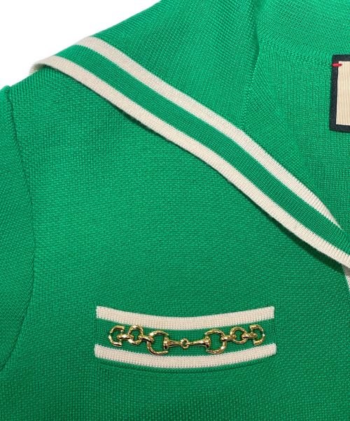 GUCCI（グッチ）GUCCI (グッチ) GGジャガード ウール ニット ポロ グリーン サイズ:Sの古着・服飾アイテム
