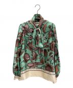 GUCCIグッチ）の古着「ボタニカル シルクボウタイブラウス」｜グリーン