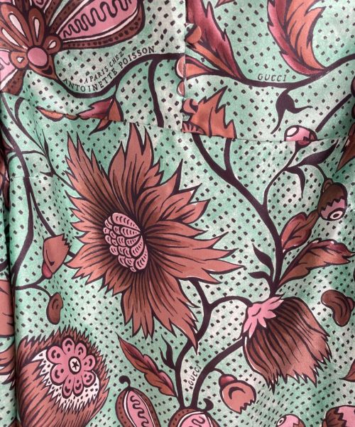 GUCCI（グッチ）GUCCI (グッチ) ボタニカル シルクボウタイブラウス グリーン サイズ:38の古着・服飾アイテム