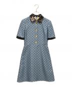 GUCCIグッチ）の古着「GG ロゴエナメル切り替え半袖ワンピース」｜ネイビー