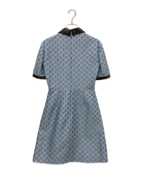 GUCCI（グッチ）GUCCI (グッチ) GG ロゴエナメル切り替え半袖ワンピース ネイビー サイズ:36の古着・服飾アイテム